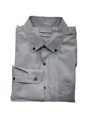 Vince Mens Slim Fit Grey Button-Up Shirt L 100% Cotton Long Sleeve